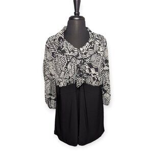 Studio 1940 Black & White Long Sleeve Top Size 14/16